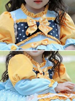Polyester Tea Party Bows Long Sleeves Polyester Spring Dress Hearts Pattern Sweet Yellow Kids' Lolita Dresses -AYA Cosplay Shop 202303031131423997885