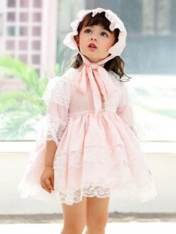 Polyester Daily Casual Lace Short Sleeves Polyester Fall Dress ROCOCO Style Pink Kids' Lolita Dresses -AYA Cosplay Shop 202303061822431031547