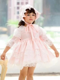 Polyester Daily Casual Lace Short Sleeves Polyester Fall Dress ROCOCO Style Pink Kids' Lolita Dresses -AYA Cosplay Shop 202303061822434051224