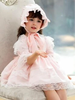Polyester Daily Casual Lace Short Sleeves Polyester Fall Dress ROCOCO Style Pink Kids' Lolita Dresses -AYA Cosplay Shop 202303061822437104109