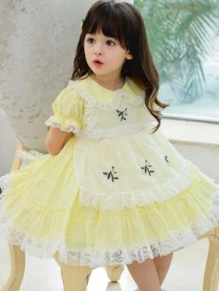 Polyester Tea Party Embroidered Short Sleeves Polyester Fall Dress Sweet Yellow Kids' Lolita Dresses -AYA Cosplay Shop 202303061822448977192