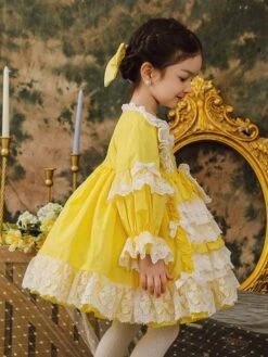 Polyester Tea Party Lace Long Sleeves Cotton Summer Dress ROCOCO Style Yellow Kids' Lolita Dresses -AYA Cosplay Shop 202303061822472658555