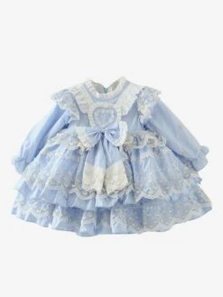Polyester Tea Party Lace Long Sleeves Cotton Summer Dress Hearts Pattern ROCOCO Style Light Sky Blue Kids' Lolita Dresses -AYA Cosplay Shop 202303061822488617800