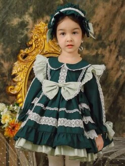 Polyester Tea Party Lace Long Sleeves Cotton Fall Dress ROCOCO Style Dark Green Kids' Lolita Dresses -AYA Cosplay Shop 202303061822543035408