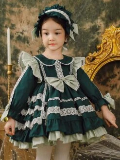 Polyester Tea Party Lace Long Sleeves Cotton Fall Dress ROCOCO Style Dark Green Kids' Lolita Dresses -AYA Cosplay Shop 202303061822549363798