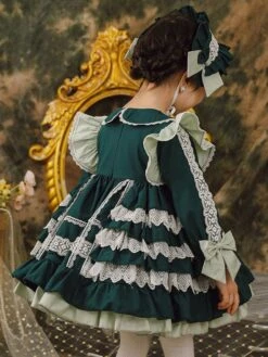 Polyester Tea Party Lace Long Sleeves Cotton Fall Dress ROCOCO Style Dark Green Kids' Lolita Dresses -AYA Cosplay Shop 202303061822555807614