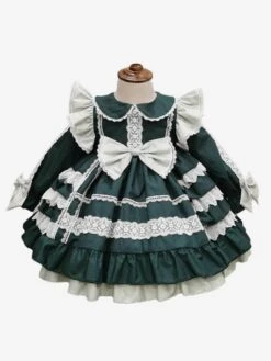 Polyester Tea Party Lace Long Sleeves Cotton Fall Dress ROCOCO Style Dark Green Kids' Lolita Dresses -AYA Cosplay Shop 202303061822559515122