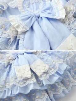 Polyester Tea Party Lace Long Sleeves Cotton Summer Dress Hearts Pattern ROCOCO Style Light Sky Blue Kids' Lolita Dresses -AYA Cosplay Shop 202303061822567422123