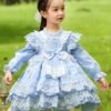 Polyester Tea Party Lace Long Sleeves Cotton Summer Dress Hearts Pattern ROCOCO Style Light Sky Blue Kids' Lolita Dresses -AYA Cosplay Shop 202303061822570458404