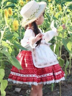 Polyester Daily Casual Ruffles Long Sleeves Polyester Fall Dress Floral Print Sweet Red Kids' Lolita Dresses -AYA Cosplay Shop 202303061823031216959