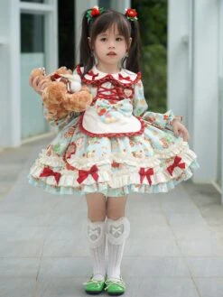 Polyester Tea Party Ruffles Long Sleeves Polyester Fall Dress Floral Print ROCOCO Style Light Sky Blue Kids' Lolita Dresses