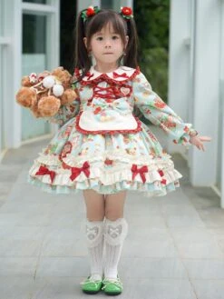 Polyester Tea Party Ruffles Long Sleeves Polyester Fall Dress Floral Print ROCOCO Style Light Sky Blue Kids' Lolita Dresses -AYA Cosplay Shop 202303061823060953856