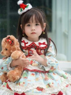 Polyester Tea Party Ruffles Long Sleeves Polyester Fall Dress Floral Print ROCOCO Style Light Sky Blue Kids' Lolita Dresses -AYA Cosplay Shop 202303061823067271842