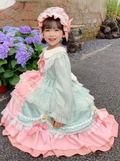 Polyester Tea Party Lace Long Sleeves Polyester Fall Dress ROCOCO Style Pink Kids' Lolita Dresses -AYA Cosplay Shop 202303071334247194959