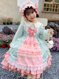 Polyester Tea Party Lace Long Sleeves Polyester Fall Dress ROCOCO Style Pink Kids' Lolita Dresses -AYA Cosplay Shop 202303071334257001328