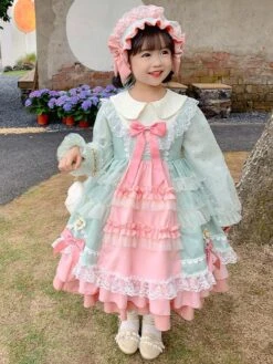 Polyester Tea Party Lace Long Sleeves Polyester Fall Dress ROCOCO Style Pink Kids' Lolita Dresses