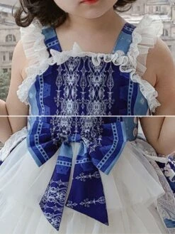 Polyester Daily Casual Bows Sleeveless Polyester Fall Dress Floral Print Sweet Blue Kids' Lolita Dresses -AYA Cosplay Shop 202303071334273035293