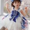 Polyester Daily Casual Bows Sleeveless Polyester Fall Dress Floral Print Sweet Blue Kids' Lolita Dresses