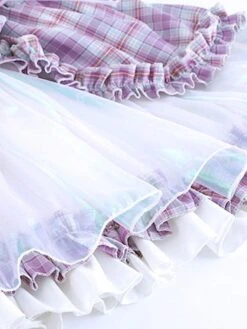 Polyester Tea Party Ruffles Short Sleeves Polyester Fall Dress Plaid ROCOCO Style Purple Kids' Lolita Dresses -AYA Cosplay Shop 202303071334336125216