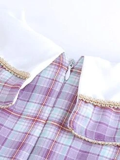 Polyester Tea Party Ruffles Short Sleeves Polyester Fall Dress Plaid ROCOCO Style Purple Kids' Lolita Dresses -AYA Cosplay Shop 202303071334339201315