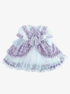 Polyester Tea Party Ruffles Short Sleeves Polyester Fall Dress Plaid ROCOCO Style Purple Kids' Lolita Dresses -AYA Cosplay Shop 202303071334351678536