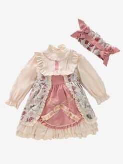 Polyester Daily Casual Ruffles Long Sleeves Polyester Fall Dress Floral Print Sweet Pink Kids' Lolita Dresses -AYA Cosplay Shop 202303071334390379447