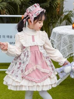 Polyester Daily Casual Ruffles Long Sleeves Polyester Fall Dress Floral Print Sweet Pink Kids' Lolita Dresses -AYA Cosplay Shop 202303071334393842510