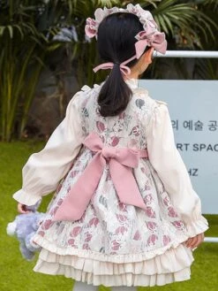 Polyester Daily Casual Ruffles Long Sleeves Polyester Fall Dress Floral Print Sweet Pink Kids' Lolita Dresses -AYA Cosplay Shop 20230307133439696648