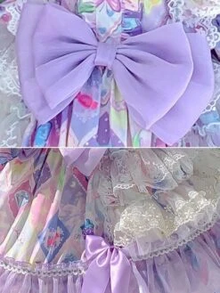 Polyester Tea Party Lace Long Sleeves Polyester Spring Dress Floral Print Sweet Purple Kids' Lolita Dresses -AYA Cosplay Shop 202303071334406141892