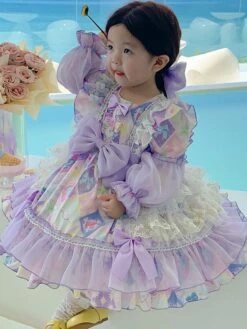 Polyester Tea Party Lace Long Sleeves Polyester Spring Dress Floral Print Sweet Purple Kids' Lolita Dresses -AYA Cosplay Shop 202303071334435331011