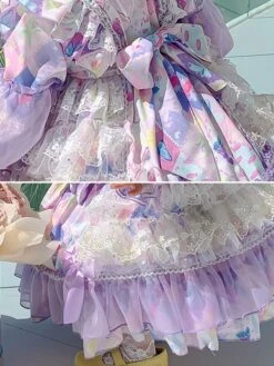 Polyester Tea Party Lace Long Sleeves Polyester Spring Dress Floral Print Sweet Purple Kids' Lolita Dresses -AYA Cosplay Shop 202303071334444381942