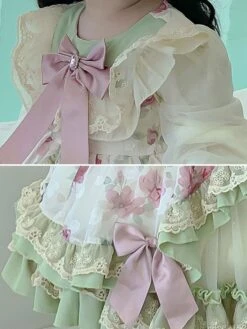 Polyester Daily Casual Lace Long Sleeves Polyester Summer Dress Floral Print ROCOCO Style Green Kids' Lolita Dresses -AYA Cosplay Shop 202303071334450751180