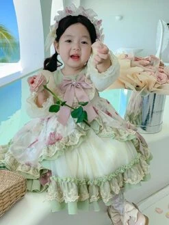 Polyester Daily Casual Lace Long Sleeves Polyester Summer Dress Floral Print ROCOCO Style Green Kids' Lolita Dresses -AYA Cosplay Shop 202303071334459629236