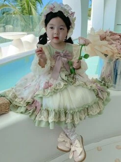 Polyester Daily Casual Lace Long Sleeves Polyester Summer Dress Floral Print ROCOCO Style Green Kids' Lolita Dresses -AYA Cosplay Shop 202303071334462631739
