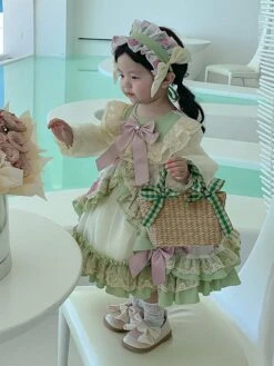 Polyester Daily Casual Lace Long Sleeves Polyester Summer Dress Floral Print ROCOCO Style Green Kids' Lolita Dresses -AYA Cosplay Shop 202303071334465951220