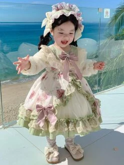 Polyester Daily Casual Lace Long Sleeves Polyester Summer Dress Floral Print ROCOCO Style Green Kids' Lolita Dresses -AYA Cosplay Shop 2023030713344690028