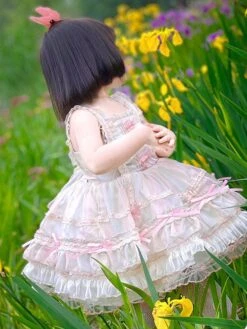 Polyester Tea Party Bows Sleeveless Polyester Spring Dress Sweet Pink Kids' Lolita Dresses -AYA Cosplay Shop 202303071334517892684