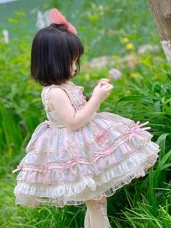 Polyester Tea Party Bows Sleeveless Polyester Spring Dress Sweet Pink Kids' Lolita Dresses -AYA Cosplay Shop 202303071334521306416
