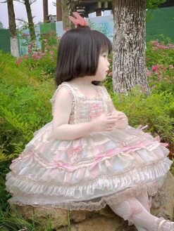 Polyester Tea Party Bows Sleeveless Polyester Spring Dress Sweet Pink Kids' Lolita Dresses -AYA Cosplay Shop 202303071334524423415
