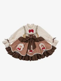 Polyester Tea Party Bows Long Sleeves Polyester Spring Dress Sweet Coffee Brown Kids' Lolita Dresses -AYA Cosplay Shop 202303071334548444796