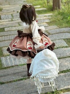 Polyester Tea Party Bows Long Sleeves Polyester Spring Dress Sweet Coffee Brown Kids' Lolita Dresses -AYA Cosplay Shop 202303071334555173694
