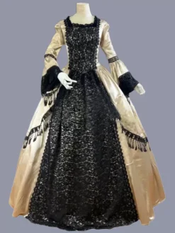 Yellow Retro Costumes Lace Polyester Floral Print Dress Women's Marie Antoinette Costume Retro Tunic Vintage Clothing