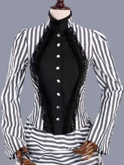 White Retro Costumes Ruffles Marie Antoinette Costume Polyester Stripes Dress Women's Retro Tunic 18th Century Costume -AYA Cosplay Shop 202303081031592078661