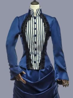 Blue Retro Costumes Women's Stripes Ruffles Polyester Tunic Dress Marie Antoinette Costume Retro Vintage Clothing -AYA Cosplay Shop 202303081032017561494
