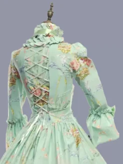 Green Retro Costumes Ruffles Polyester Floral Print Dress Marie Antoinette Costume Women's Retro Tunic Party Prom Dress -AYA Cosplay Shop 202303081032051081197