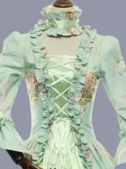Green Retro Costumes Ruffles Polyester Floral Print Dress Marie Antoinette Costume Women's Retro Tunic Party Prom Dress -AYA Cosplay Shop 202303081032054204376