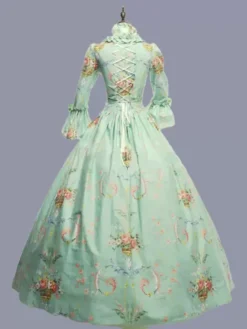 Green Retro Costumes Ruffles Polyester Floral Print Dress Marie Antoinette Costume Women's Retro Tunic Party Prom Dress -AYA Cosplay Shop 20230308103205702556