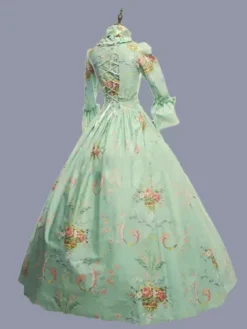 Green Retro Costumes Ruffles Polyester Floral Print Dress Marie Antoinette Costume Women's Retro Tunic Party Prom Dress -AYA Cosplay Shop 202303081032064375363