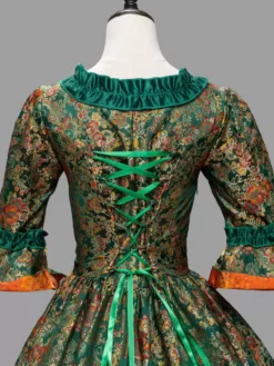 Green Vitorian Dress Costumes Ruffles Polyester Floral Print Marie Antoinette 1800s Dress -AYA Cosplay Shop 202303081032127353666