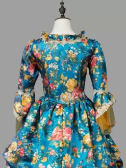 Blue Retro Victorian Dress Costumes Women's Marie Antoinette Costume Floral Print Ruffles Lace Polyester Tunic 1800s Dress -AYA Cosplay Shop 202303081032141099225